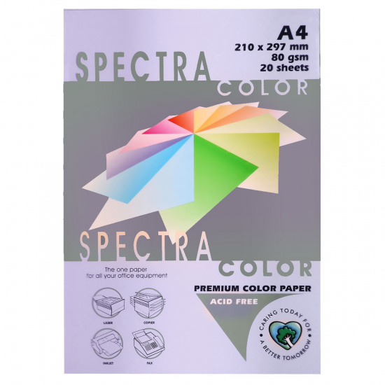 Бумага цветная А4, 80г/кв.м., 20л, пастель, сиреневый Spectra Color 185