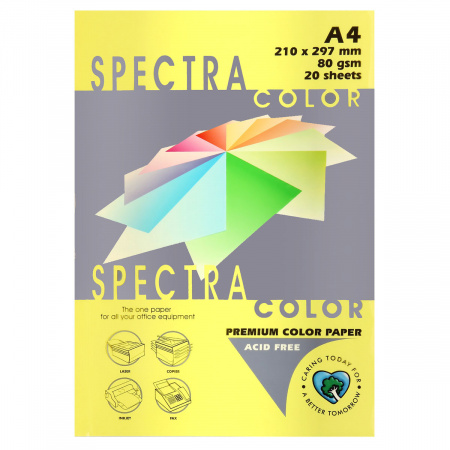 Бумага цветная А4, 80г/кв.м., 20л, неон, желтый Spectra Color 363 Бумага цветная А4, 80г/кв.м., 20л, неон, желтый Spectra Color 363