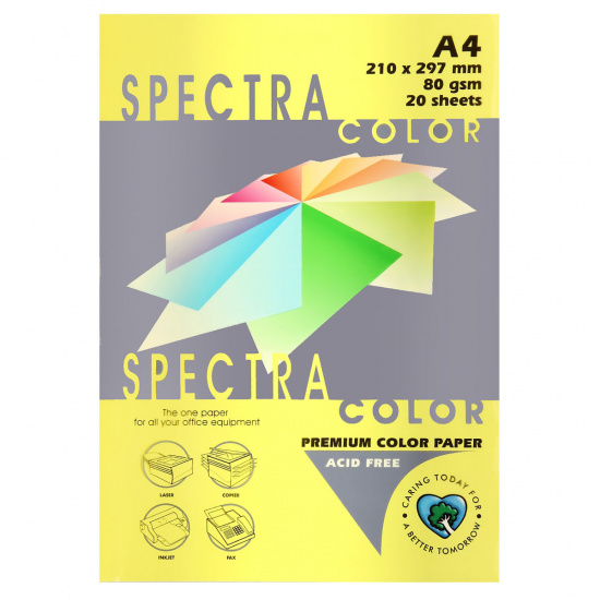 Бумага цветная А4, 80г/кв.м., 20л, неон, желтый Spectra Color 363