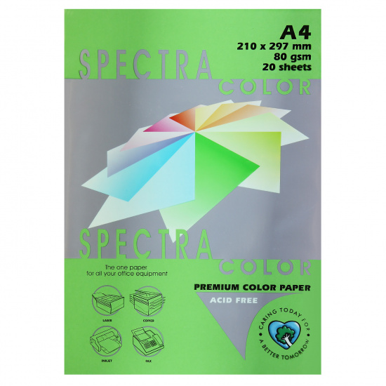 Бумага цветная А4, 80г/кв.м., 20л, пастель, зеленый Spectra Color 230