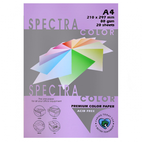 Бумага цветная А4, 80г/кв.м., 20л, интенсив, фиолетовый Spectra Color 274