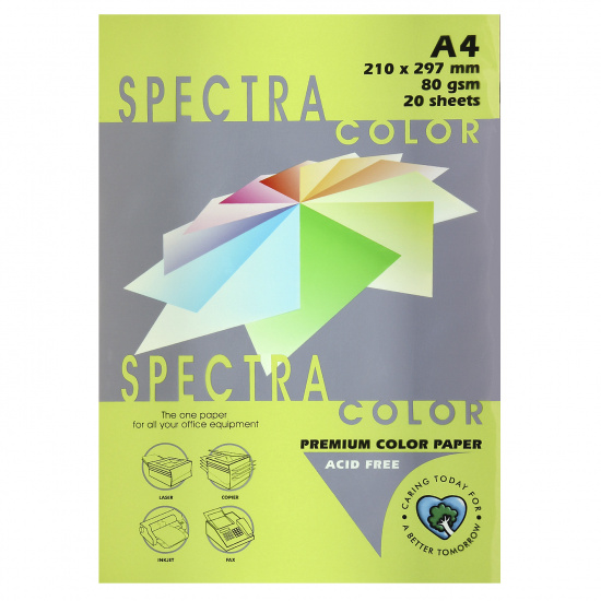 Бумага цветная А4, 80 г/кв.м, 20 листов, неон, зеленый Spectra Color 321