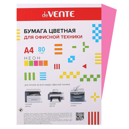 Бумага цветная А4 80г/м2 50л deVENTE 2072940 неон малиновый Бумага цветная А4 80г/м2 50л deVENTE 2072940 неон малиновый