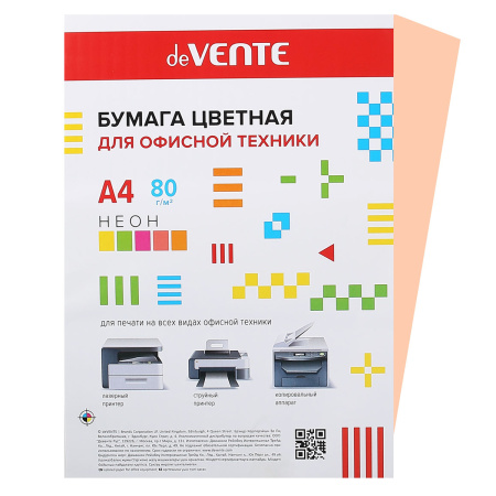 Бумага цветная А4, 80г/кв.м., 50л, неон, розовый deVENTE 2072942 Бумага цветная А4, 80г/кв.м., 50л, неон, розовый deVENTE 2072942