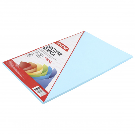 Бумага цветная А4, 80 г/кв.м, 50 листов, пастель, голубой KLERK 183702/CPP-05/Р