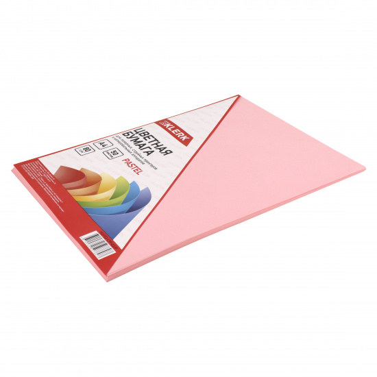 Бумага цветная А4, 80 г/кв.м, 50 листов, пастель, розовый KLERK 183702/CPP-02/Р