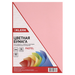 Бумага цветная А4, 80 г/кв.м, 50 листов, пастель, розовый KLERK 183702-CPP-02-Р