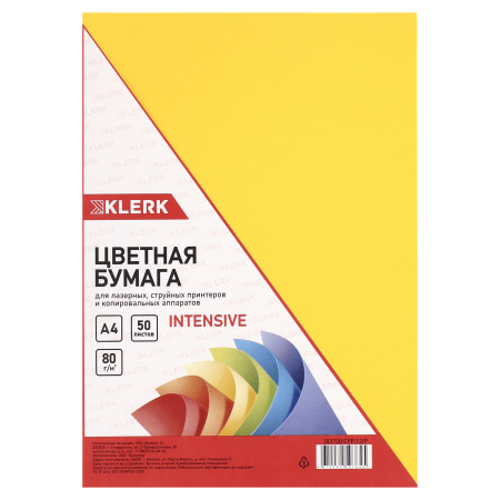 Бумага цветная А4, 80г/кв.м., 50л, интенсив, желтый KLERK 183700-CPP-12-Р Бумага цветная А4, 80г/кв.м., 50л, интенсив, желтый KLERK 183700-CPP-12-Р