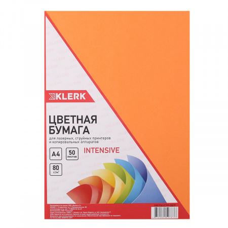 Бумага цветная А4, 80г/кв.м., 50л, интенсив, оранжевый KLERK 183700-CPP-08-Р Бумага цветная А4, 80г/кв.м., 50л, интенсив, оранжевый KLERK 183700-CPP-08-Р