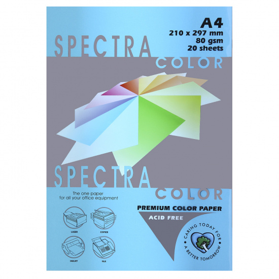 Бумага цветная А4, 80г/кв.м., 20л, пастель, бирюзовый Spectra Color 220