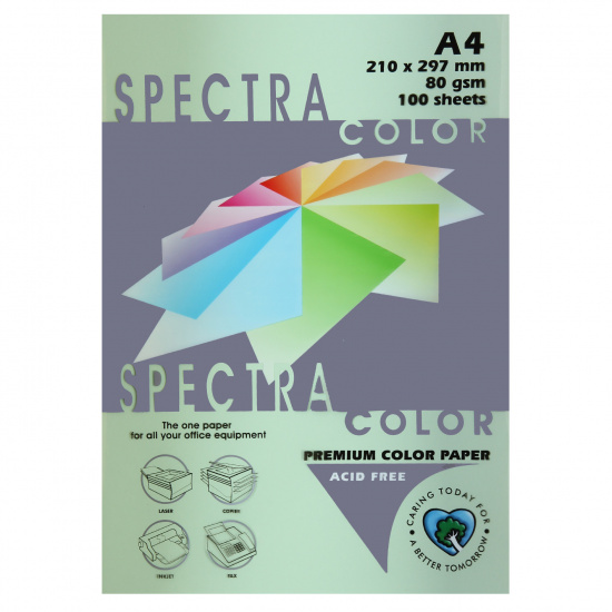 Бумага цветная А4, 80 г/кв.м, 100 листов, пастель, светло-зеленый Spectra Color 130