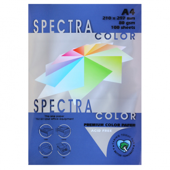 Бумага цветная А4, 80 г/кв.м, 100 листов, интенсив, кобальт Spectra Color 421А