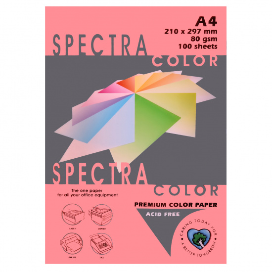Бумага цветная А4, 80 г/кв.м, 100 листов, неон, розовый Spectra Color 342