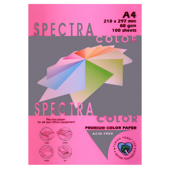 Бумага цветная А4, 80 г/кв.м, 100 листов, неон, малиновый Spectra Color 350