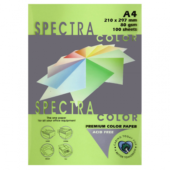 Бумага цветная А4, 80 г/кв.м, 100 листов, интенсив, зеленый Spectra Color 230