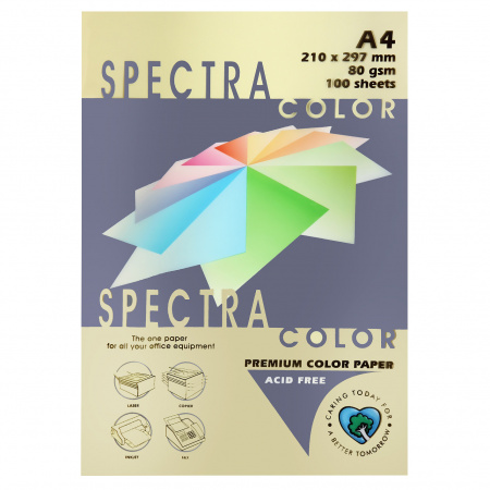 Бумага цветная А4, 80г/кв.м., 100л, интенсив, канареечный Spectra Color №115 Бумага цветная А4, 80г/кв.м., 100л, интенсив, канареечный Spectra Color №115