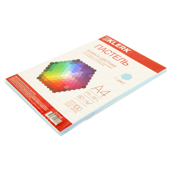 Бумага цветная А4, 80 г/кв.м, 100 листов, пастель, голубой KLERK 232165