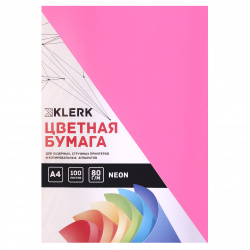 Бумага цветная А4 80г/м 100л неон 183703/FP-15 KLERK розов