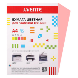 Бумага цветная А4, 75-80 г/кв.м, 100 листов, Neon, розовый deVENTE 2072948