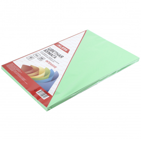 Бумага цветная А4, 80 г/кв.м, 100 листов, интенсив, зеленый KLERK 206798/Р
