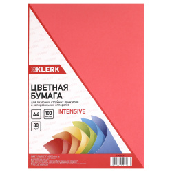 Бумага цветная А4, 80 г/кв.м, 100 листов, интенсив, красный KLERK 206803-Р
