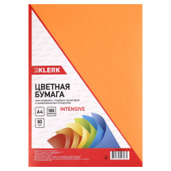 Бумага цветная А4, 80 г/кв.м, 100 листов, интенсив, оранжевый KLERK 206809-Р