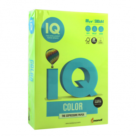 Бумага цветная А4 80г/м2 500л неон IQ Color 00-00012629/65157 зеленый Бумага цветная А4 80г/м2 500л неон IQ Color 00-00012629/65157 зеленый