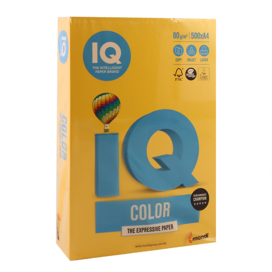 Бумага цветная А4, 80 г/кв.м, 500 листов, интенсив, желтый IQ Color Mondi 00-00012620