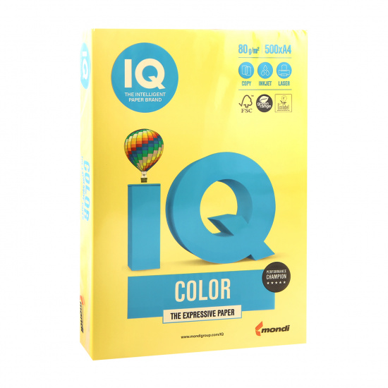 Бумага цветная А4, 80 г/кв.м, 500 листов, интенсив, желтый канареечный IQ Color Mondi 00-00012478