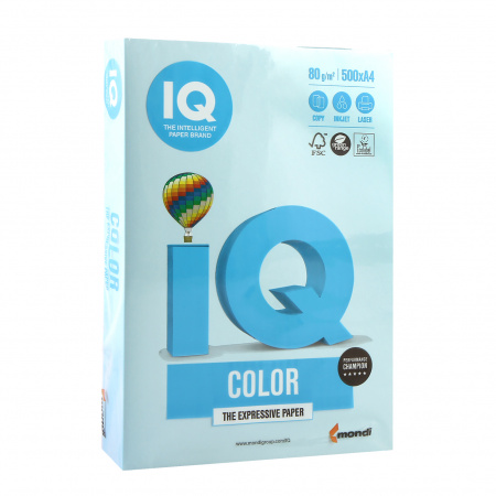 Бумага цветная А4, 80г/кв.м., 500л, пастель, голубой IQ Color Mondi 00-00000660 Бумага цветная А4, 80г/кв.м., 500л, пастель, голубой IQ Color Mondi 00-00000660