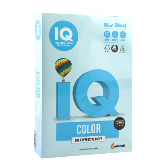 Бумага цветная А4, 80г/кв.м., 500л, пастель, голубой IQ Color Mondi 00-00000660