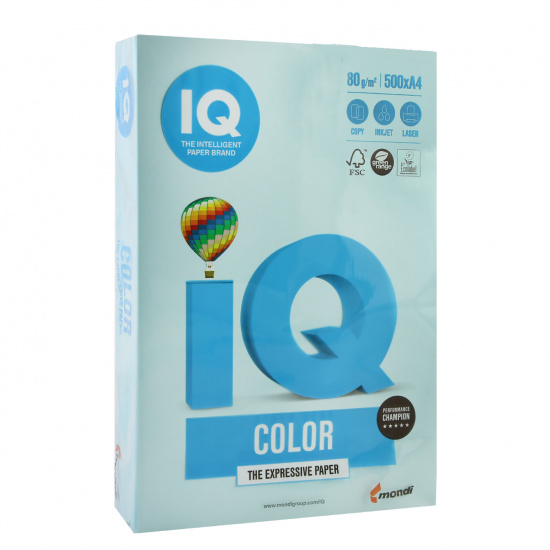 Бумага цветная А4, 80г/кв.м., 500л, пастель, голубой IQ Color Mondi 00-00000658