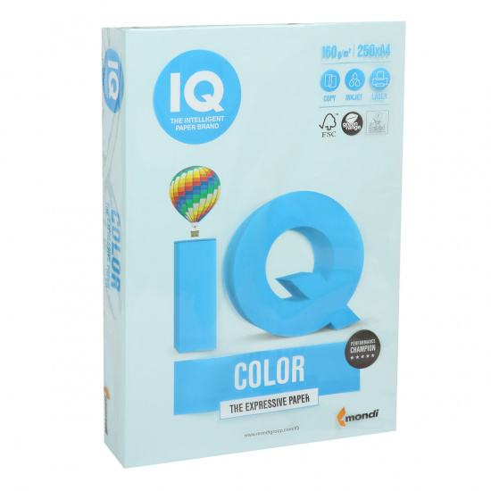 Бумага цветная А4, 160г/кв.м., 250л, пастель, голубой IQ Color Mondi 00-00000559