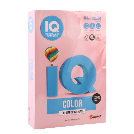 Бумага цветная А4, 160 г/кв.м, 250 листов, пастель, розовый IQ Color Mondi 00-00000566