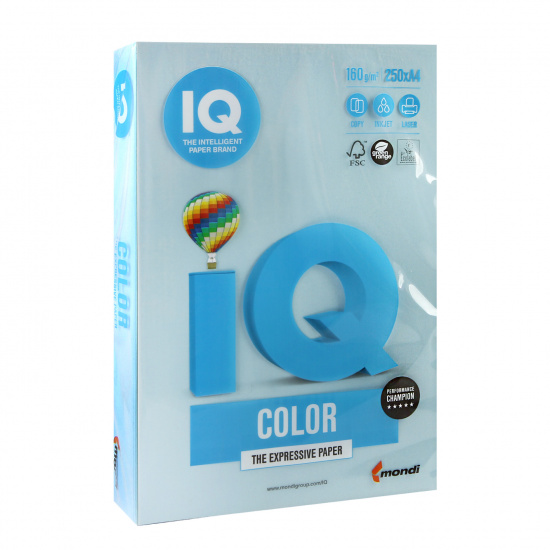 Бумага цветная А4, 160 г/кв.м, 250 листов, пастель, голубой IQ Color Mondi 00-00000564