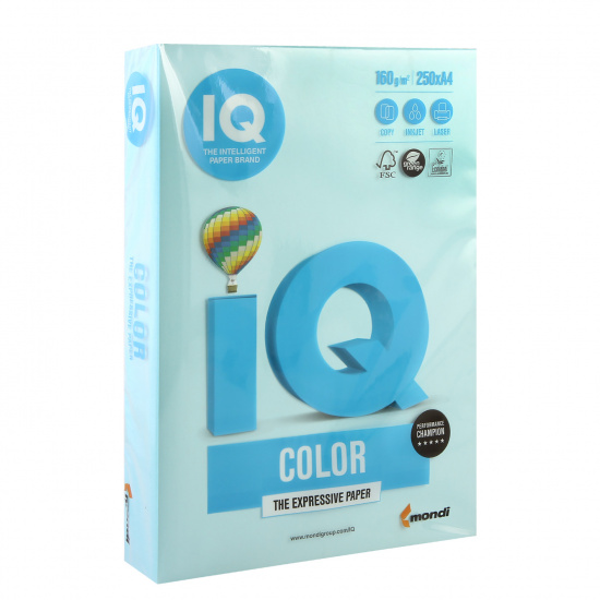 Бумага цветная А4, 160 г/кв.м, 250 листов, пастель, голубой IQ Color Mondi 00-00000562