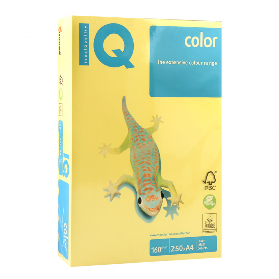 Бумага цветная А4, 160г/кв.м., 250л, интенсив, желтый канареечный IQ Color Mondi 00-00000549
