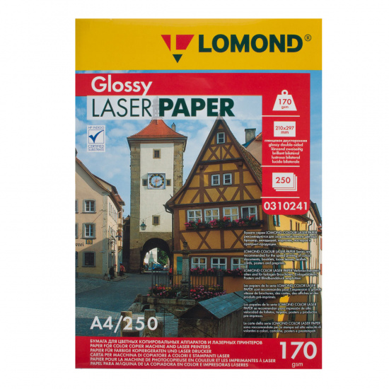 Бумага Lomond Glossy DS CLC Paper  А4, 170г/кв.м., 250л, белизна CIE 91%, глянцевая, двусторонняя, цвет белый 0310241