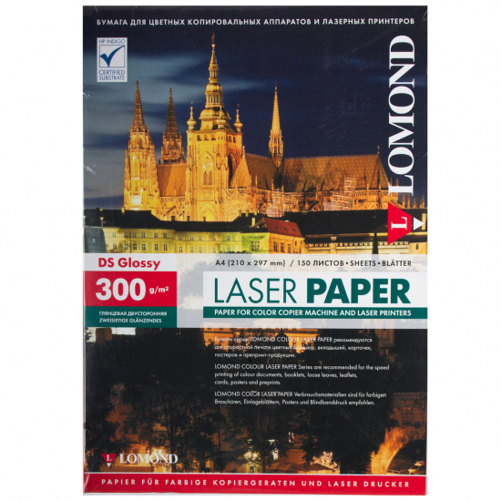 Бумага Lomond Glossy DS CLC Paper  А4, 300г/кв.м., 150, белизна CIE 91%, глянцевая, двусторонняя, цвет белый 0310743