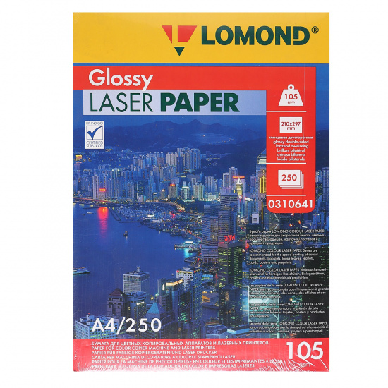 Бумага Lomond Glossy DS CLC Paper  А4, 105г/кв.м., 250л, белизна CIE 91%, глянцевая, двусторонняя, цвет белый 0310641