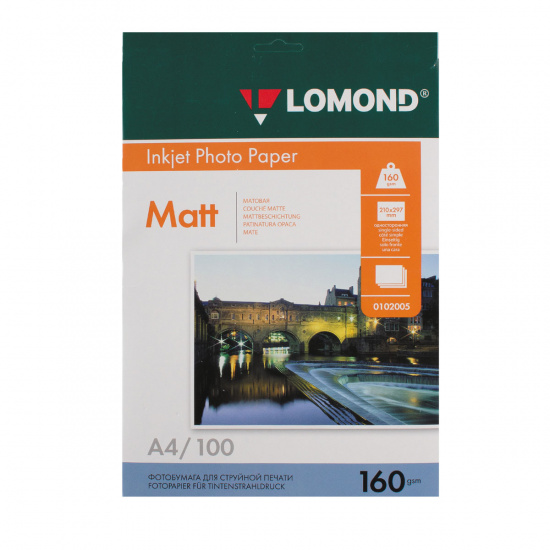 Фотобумага Lomond Ink Jet А4, 160 г/кв.м, 100 листов, матовая 0102005