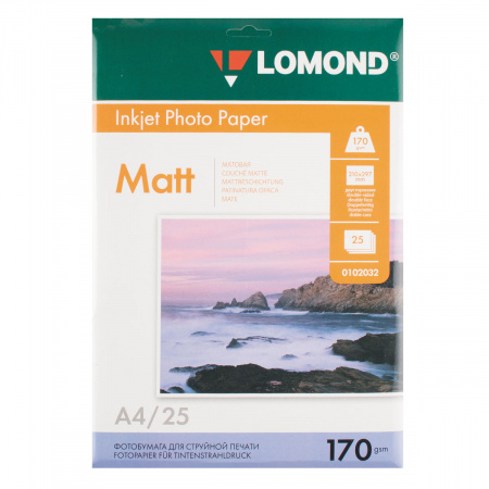 Фотобумага Lomond Ink Jet А4, 170г/кв.м., 25л, матовая, двусторонняя 0102032 Фотобумага Lomond Ink Jet А4, 170г/кв.м., 25л, матовая, двусторонняя 0102032