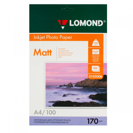 Фотобумага Lomond Ink Jet 170/A4/100 мат.двух. 0102006 Фотобумага Lomond Ink Jet 170/A4/100 мат.двух. 0102006