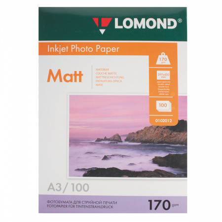 Фотобумага Lomond Ink Jet А3, 170г/кв.м., 100л, матовая, двусторонняя 0102012 Фотобумага Lomond Ink Jet А3, 170г/кв.м., 100л, матовая, двусторонняя 0102012