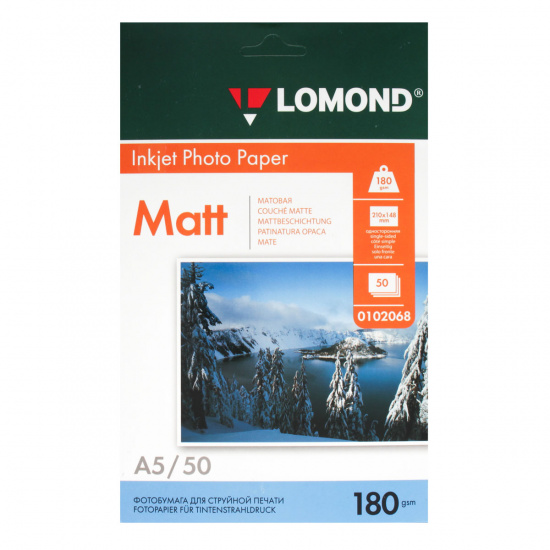 Фотобумага Lomond А5 (148*210 мм), 180 г/кв.м, 50 листов, матовая 0102068