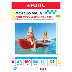 Фотобумага, А5, 180 г/кв.м, 100 листов, матовая, 2042401, deVENTE
