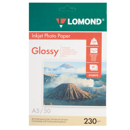 Фотобумага А5 (148*210мм), 230г/кв.м., 50л, глянцевая Lomond 0102070 Фотобумага А5 (148*210мм), 230г/кв.м., 50л, глянцевая Lomond 0102070