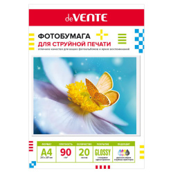 Фотобумага, deVENTE, А4, 90 г/кв.м, 20 листов, глянцевая, 2042418