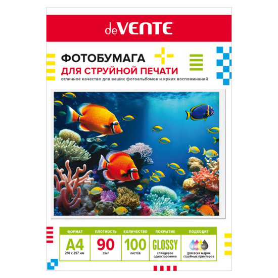 Фотобумага, deVENTE, А4, 90 г/кв.м, 100 листов, глянцевая, 2042419