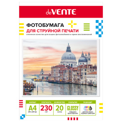 Фотобумага, deVENTE, А4, 230 г/кв.м, 20 листов, глянцевая, 2042404